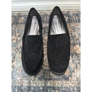 DONALD J PLINER Rio Rhinestone Beaded Blingy Suede Loafers Black Sz 6 New